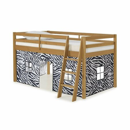 KD CAMA DE BEBE Roxy Twin Wood Junior Loft Bed with Cinnamon with Zebra Bottom Tent KD3242125